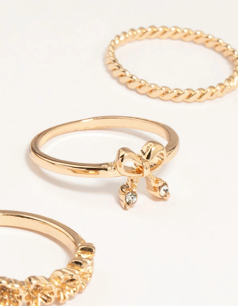 Gold Butterfly & Bow Rings 8-Pack