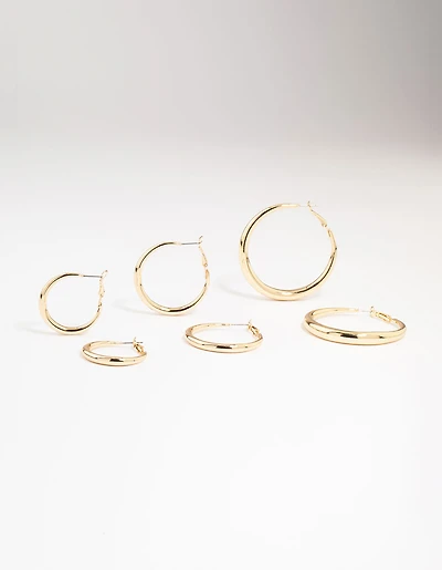 Gold Smooth Huggie Hoop Earrings 3-Pack