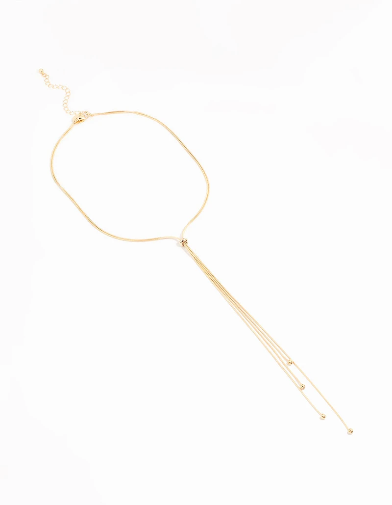 Gold Thin Tassel Y-Necklace
