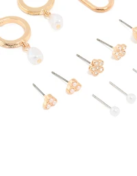 Gold Bow Flower Hoop & Stud Earrings 12-Pack