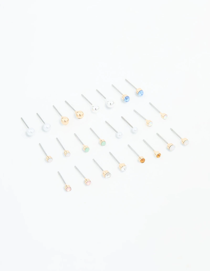 Gold Mixed Basic Small Stud Earrings 8-Pack