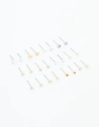 Gold Mixed Basic Small Stud Earrings 8-Pack