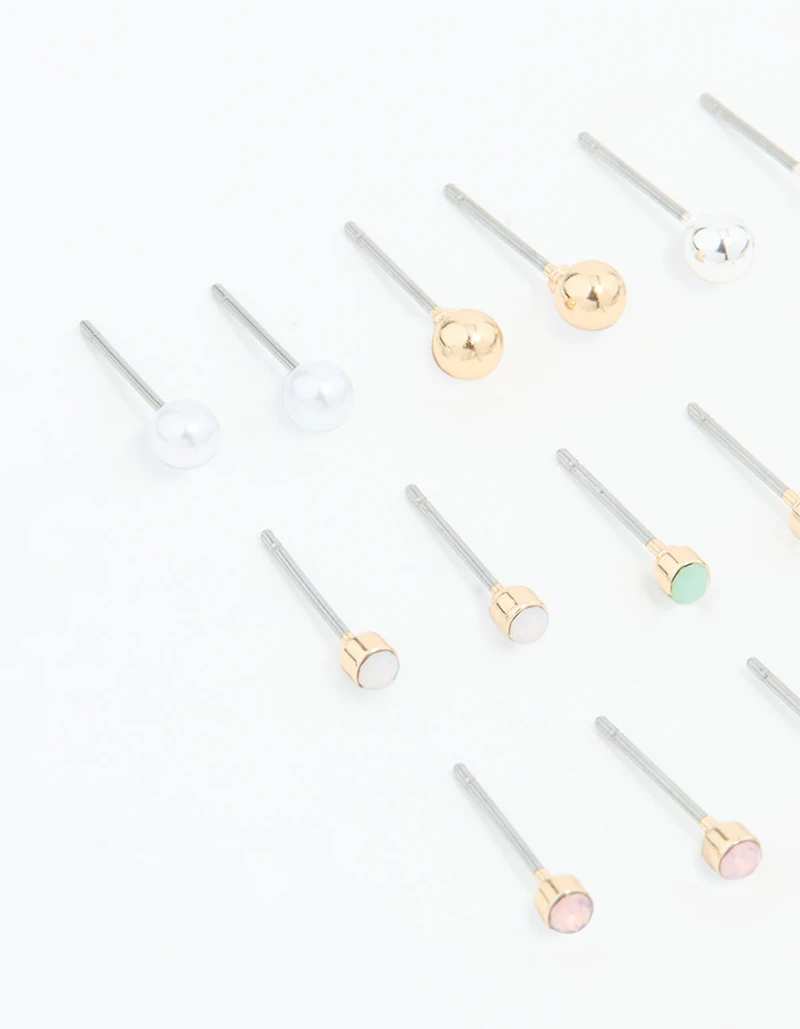 Gold Mixed Basic Small Stud Earrings 8-Pack