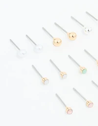Gold Mixed Basic Small Stud Earrings 8-Pack