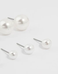 Silver Pearl Stud Earrings 8-Pack