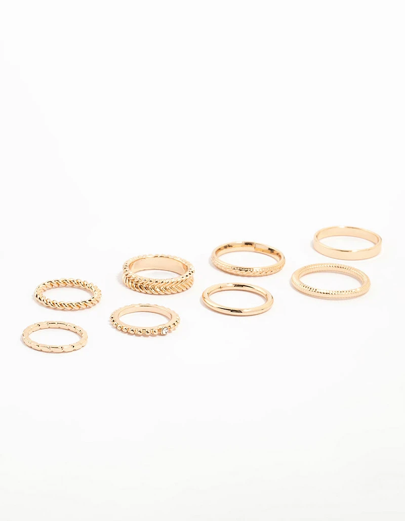 Gold Thin Textured Stacking Rings 8-Pack