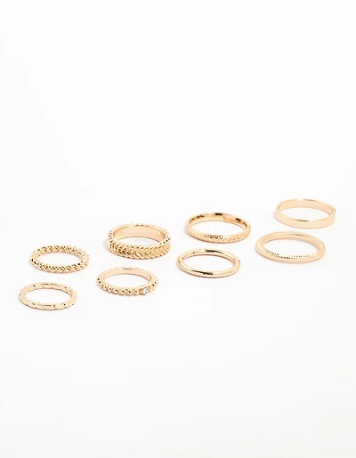 Gold Thin Textured Stacking Rings 8-Pack