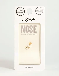 Gold Plated Titanium Cubic Zirconia Threadless Single Flower Nose Stud