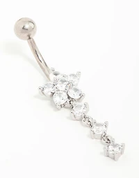 Titanium Butterfly Cubic Zirconia Drop Belly Bar