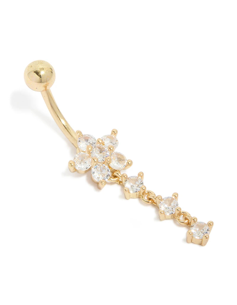 Titanium Flower Cubic Zirconia Drop Belly Bar