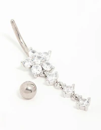 Titanium Butterfly Cubic Zirconia Drop Belly Bar