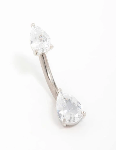 Titanium Cubic Zirconia Pear Belly Bar