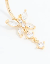 Gold Plated Titanium Cubic Zirconia Butterfly Belly Bar