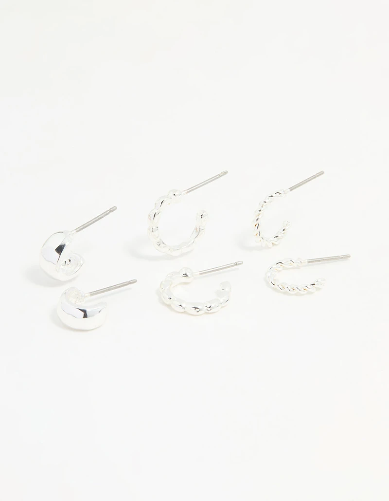 Silver Textured Huggie Earrings 3-Pack