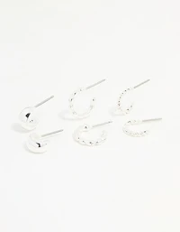 Silver Textured Huggie Earrings 3-Pack