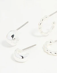 Silver Textured Huggie Earrings 3-Pack