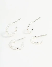 Silver Textured Huggie Earrings 3-Pack
