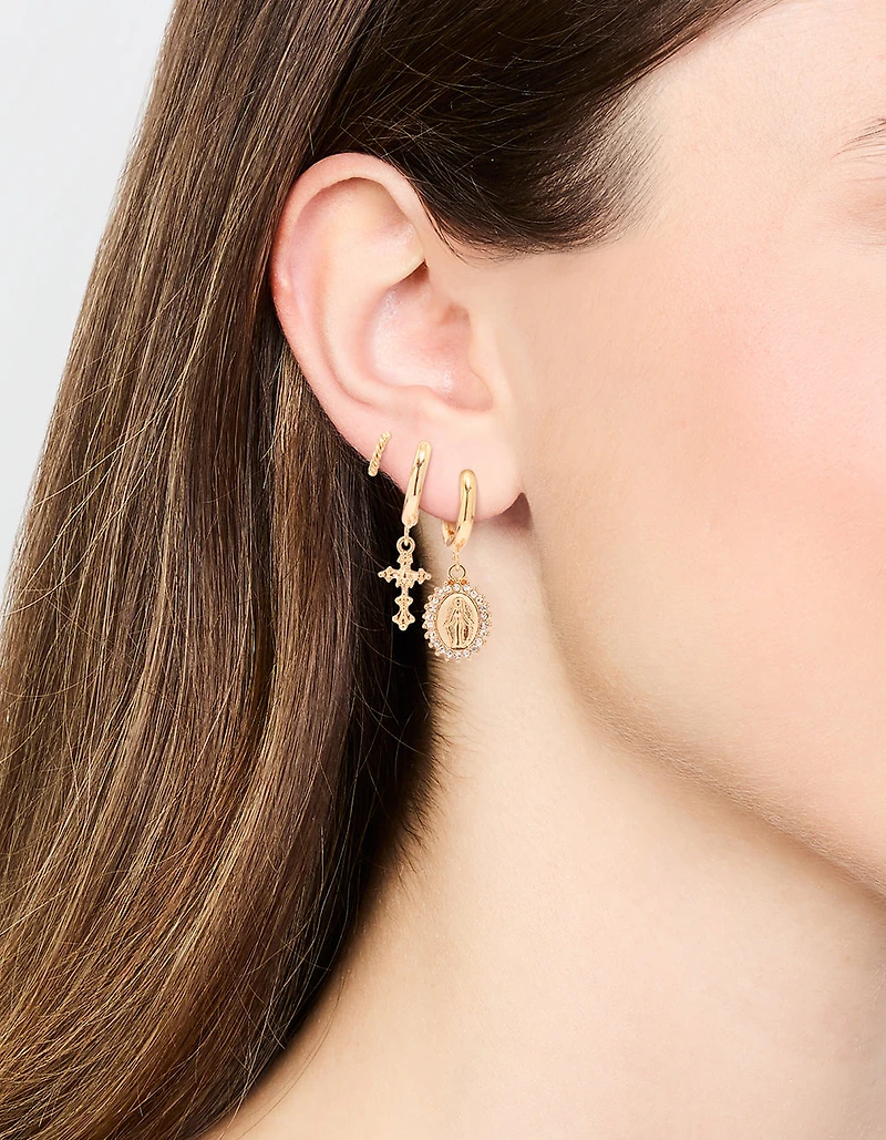 Gold Diamante Cross Huggie Earrings 3-Pack