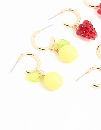 Gold Fruit Stud Earrings 3-Pack