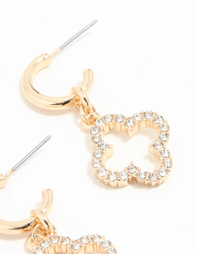 Gold Diamante Flower Huggie Earrings