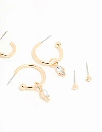 Gold Diamante Drop Huggie Earrings 4-Pack
