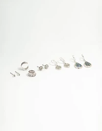Silver Etched Drop & Stud Earrings 5-Pack