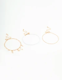 Gold Pearl Sea Anklets 3-Pack
