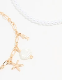 Gold Pearl Sea Anklets 3-Pack