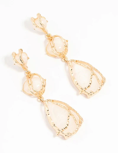 Acrylic Gold Wrapped Drop Earrings