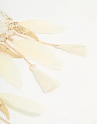 Cream & Gold Feather Dreamcatcher Drop Earrings