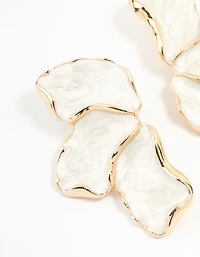White Coated Metal Marble Floral Drop Earrings