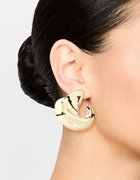 Gold Twisted Large Stud Earrings