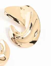 Gold Twisted Large Stud Earrings