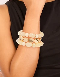 Gold & Acrylic Beaded Stretch Bracelets 3-Pack