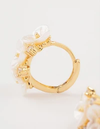 Gold Plated Pearlised Flower Hoop Earrings