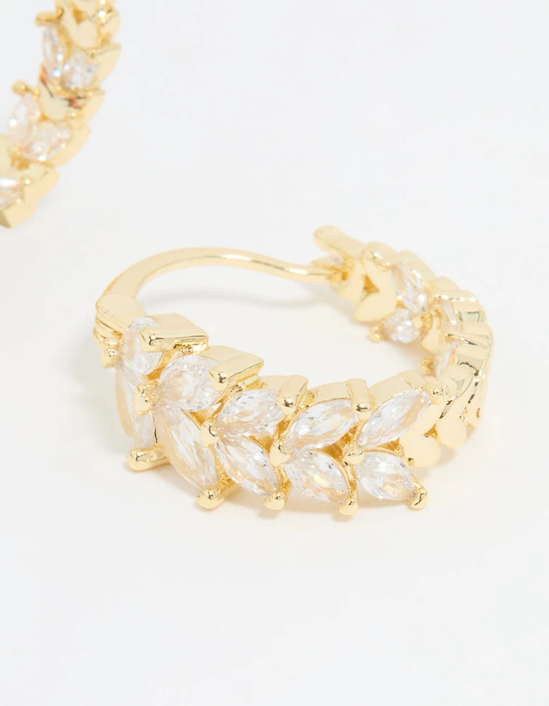 Gold Plated Cubic Zirconia Vine Hoop Earrings