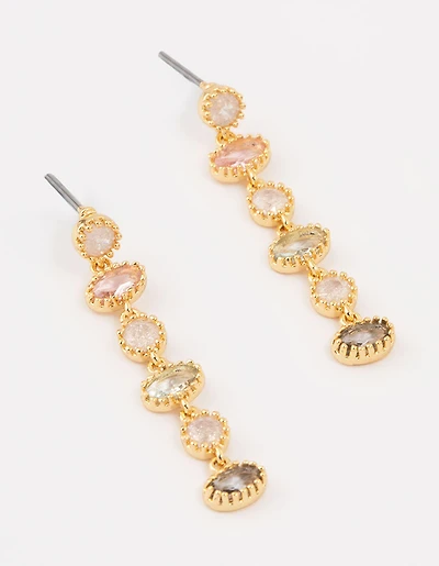 Gold Plated Round & Oval Stone Drop Earrings