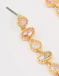 Gold Plated Round & Oval Stone Drop Earrings