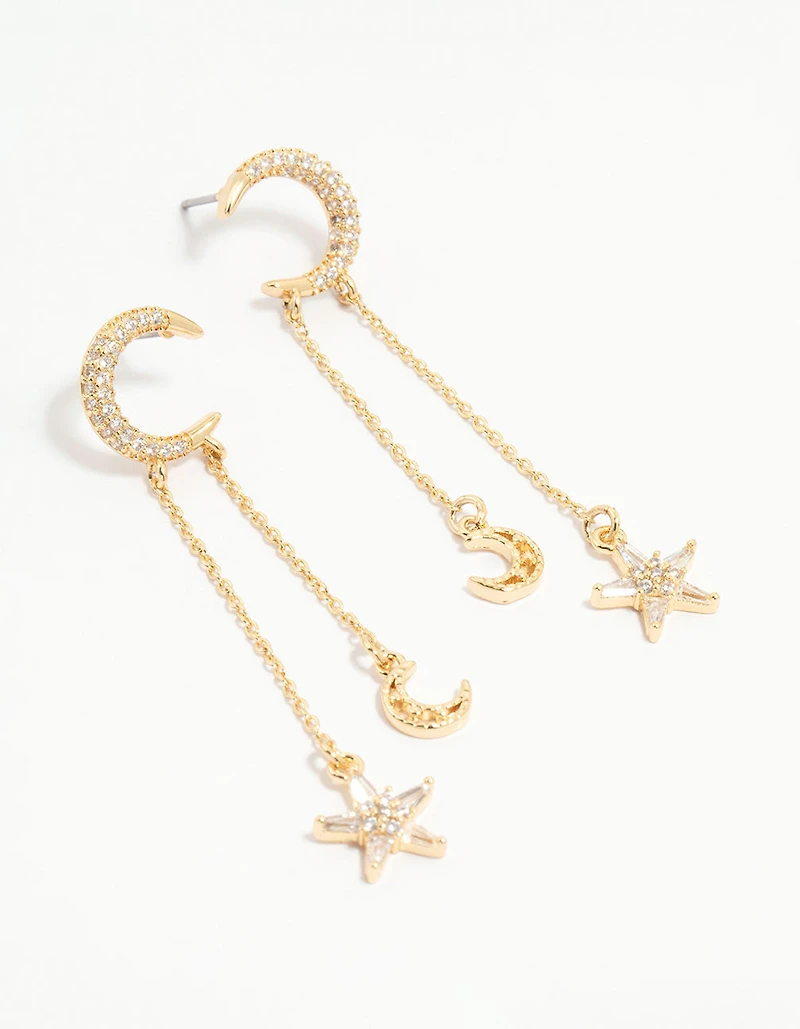 Gold Plated Moon & Star Drop Earrings