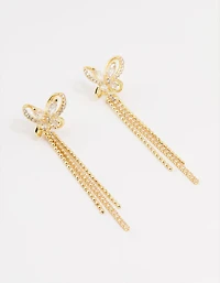 Gold Plated Cubic Zirconia Butterfly Drop Earrings