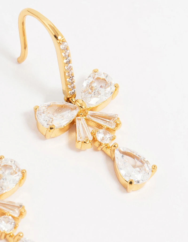 Gold Plated Cubic Zirconia Bow Teardrop Earrings
