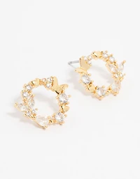 Gold Plated Cubic Zirconia Butterfly Wreath Stud Earrings