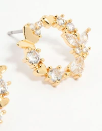 Gold Plated Cubic Zirconia Butterfly Wreath Stud Earrings
