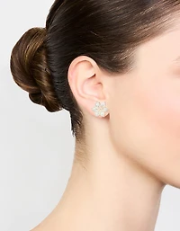 Gold Plated Cubic Zirconia Flower Stud Earrings
