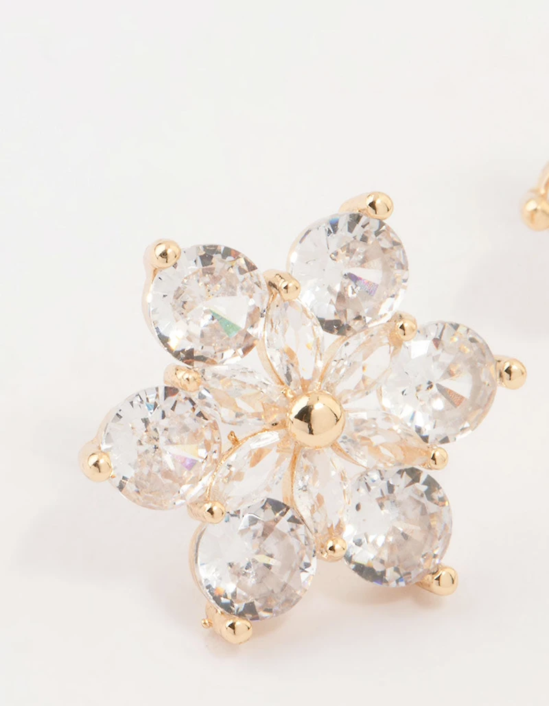 Gold Plated Cubic Zirconia Flower Stud Earrings