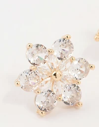 Gold Plated Cubic Zirconia Flower Stud Earrings