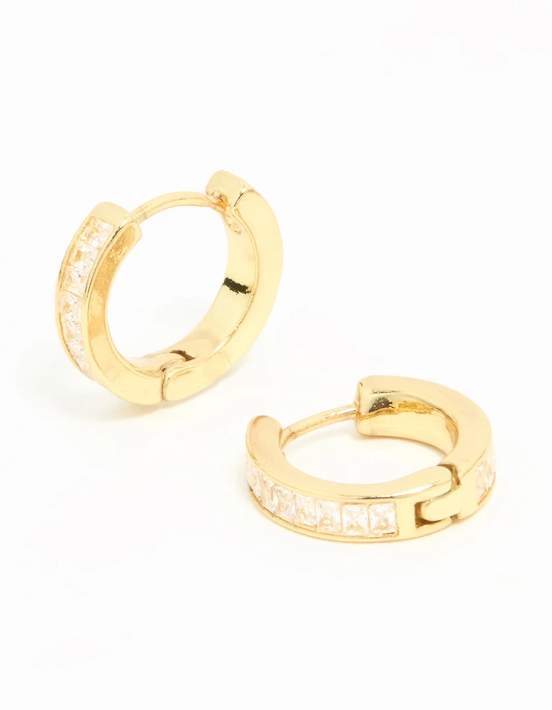 Gold Plated Diamante Thin Pavé Hoop Earrings