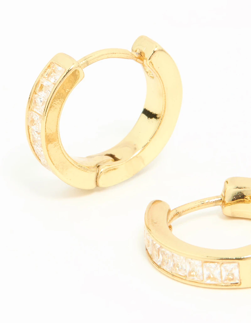 Gold Plated Diamante Thin Pavé Hoop Earrings