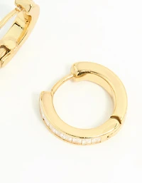 Gold Plated Diamante Thin Pavé Hoop Earrings