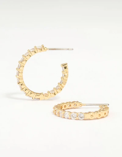 Gold Plated Stone Medium Hoop Earrings
